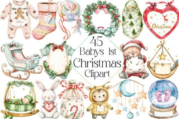 Baby’s 1st Christmas Clipart: Festive Illustrations