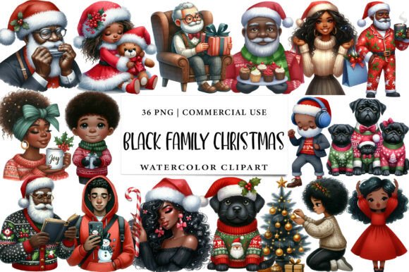 Black Family Christmas Clipart: Illustrations for Branding