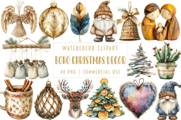 Boho Christmas Decor Clipart & Illustrations Review
