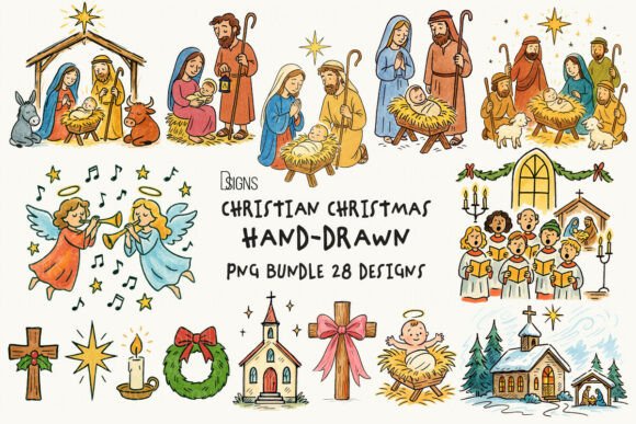 Christian Christmas Nativity Bundle Png Illustrations