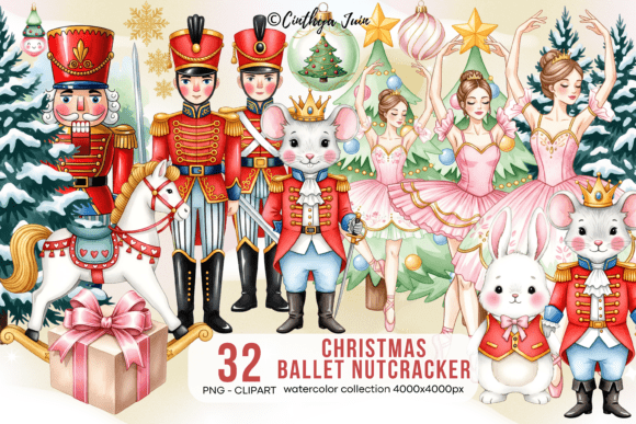 Christmas Ballet Nutcracker Clipart: Branding Illustrations