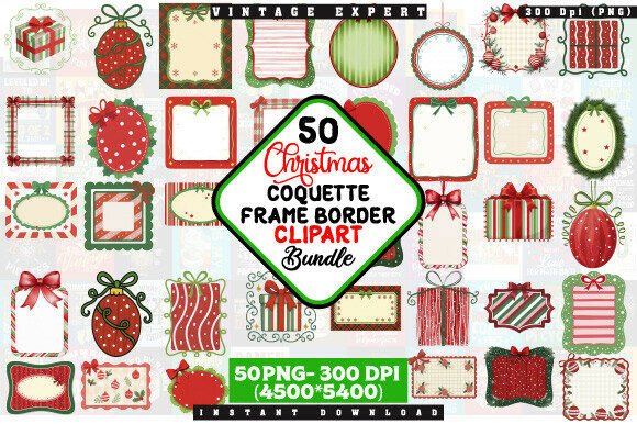 Christmas Coquette Frames Clipart Bundle Illustrations