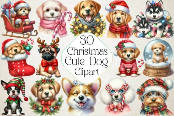 Christmas Cute Dog Clipart: Editorial Illustrations Review