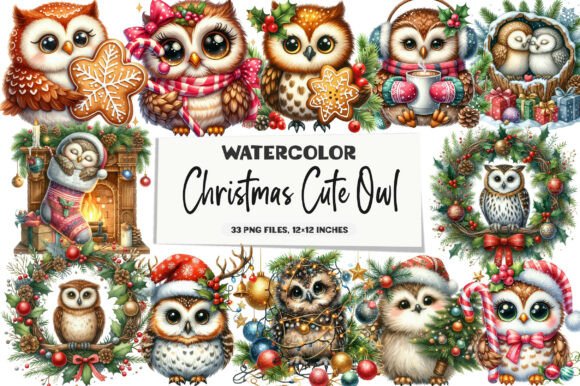 Christmas Cute Owl Sublimation Clipart & Illustrations