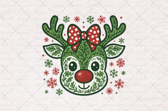 Coquette Green Millennial Christmas Png: Illustrations