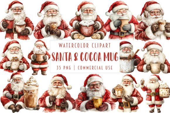 Cozy Christmas Santa Cocoa Mug Illustrations