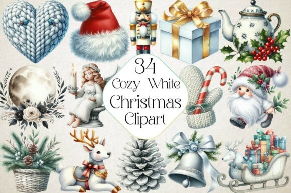 Cozy White Christmas Clipart: Illustrations for Sellers