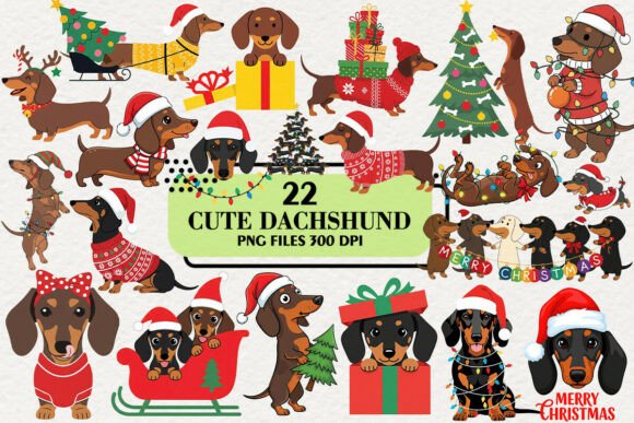 Cute Christmas Dachshund Clipart for Illustrations