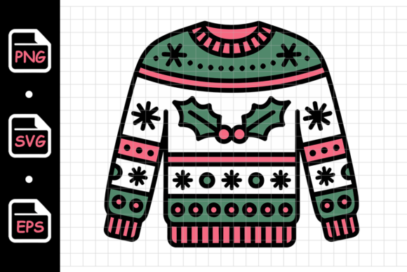 Cute Christmas Sweater with Holly Illustrations