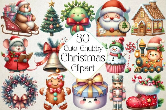 Cute Chubby Christmas Clipart: Branding & Illustrations