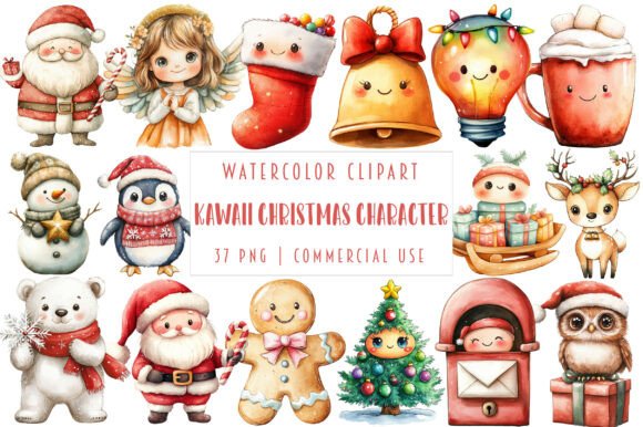 Cute Kawaii Christmas Character Clipart for Illustrations