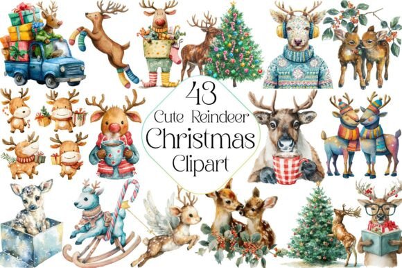 Cute Reindeer Christmas Clipart Png: Illustrations for Branding