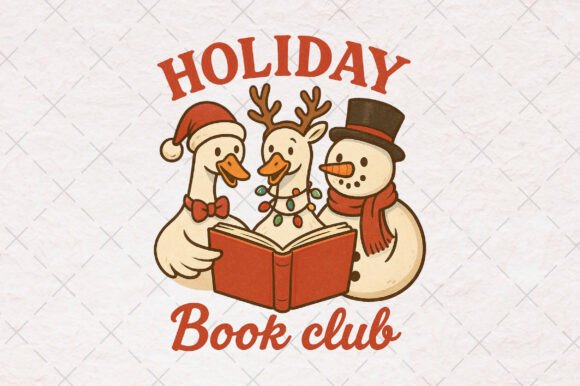 Funny Christmas Goose Book Club Png Illustrations