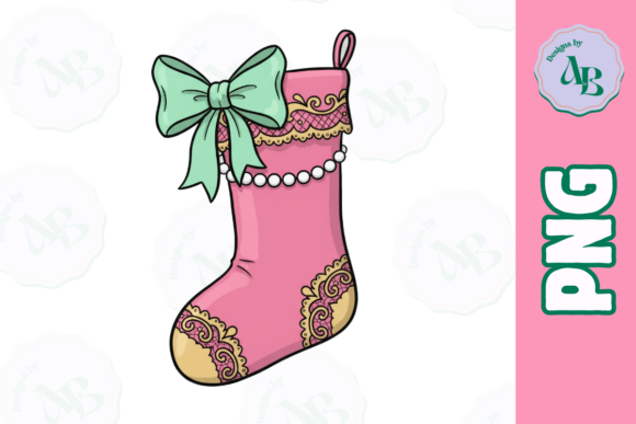 Girly Pink Christmas Stocking PNG for Illustrations