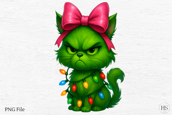 Green Angry Christmas Cat Png: Bold Illustrations
