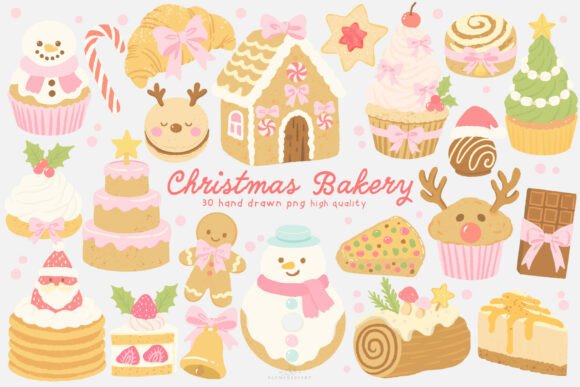 Pastel Christmas Bakery Clipart: Soft Illustrations