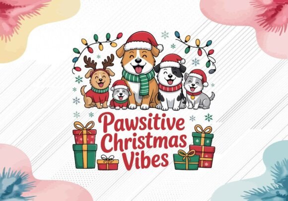 Pawsitive Christmas Vibes SVG PNG Illustrations