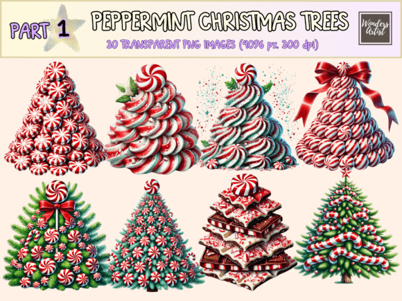 Peppermint Christmas Trees P1 Clipart Illustrations