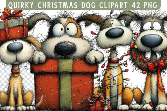 Quirky Christmas Dog Clipart: Festive Illustrations