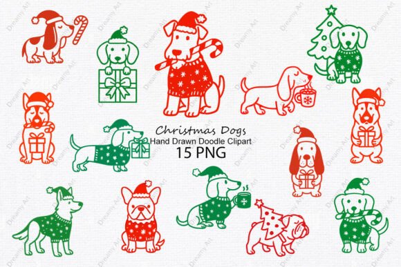 Review: Hand Drawn Christmas Dogs Doodle Clipart Illustrations