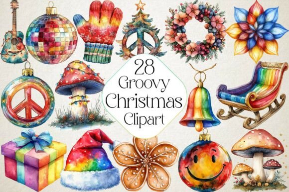 Review: Watercolor Groovy Christmas Clipart for Stitchers