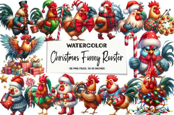 Reviewing Christmas Funny Rooster Clipart Illustrations