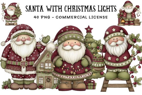Santa with Lights Clipart for Illustrations