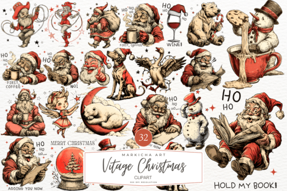 Vintage Christmas Clipart: Premium Illustrations