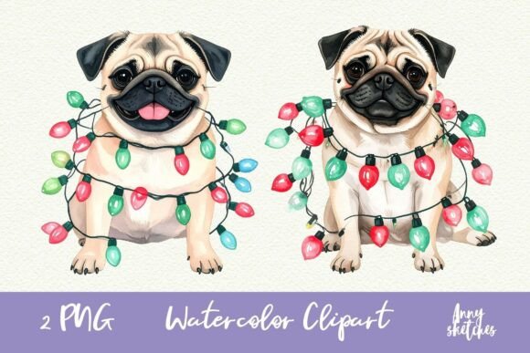 Vintage Christmas Pug Clipart Retro: Illustrations for Crafters