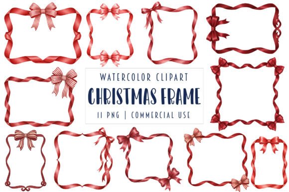 Watercolor Christmas Bows Frame Illustrations