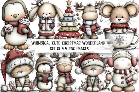 Whimsical Cute Christmas Wonderland Illustrations